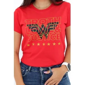 Camiseta Feminina Truth Love & Justice - Mulher Maravilha