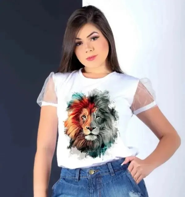 Camiseta Feminina Leão - Branca