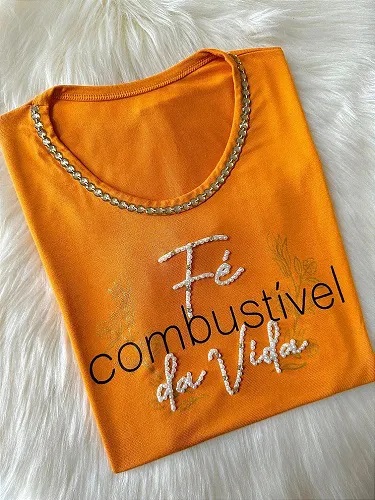 Camiseta Feminina Fé Combustível - Laranja