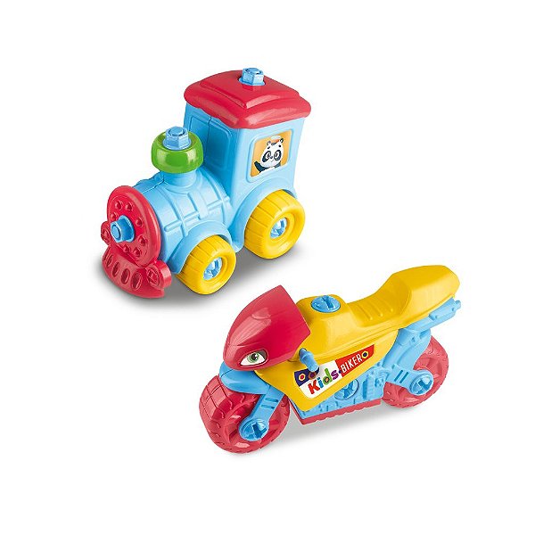 Kit Moto e Trem de Brinquedo Multicolorido