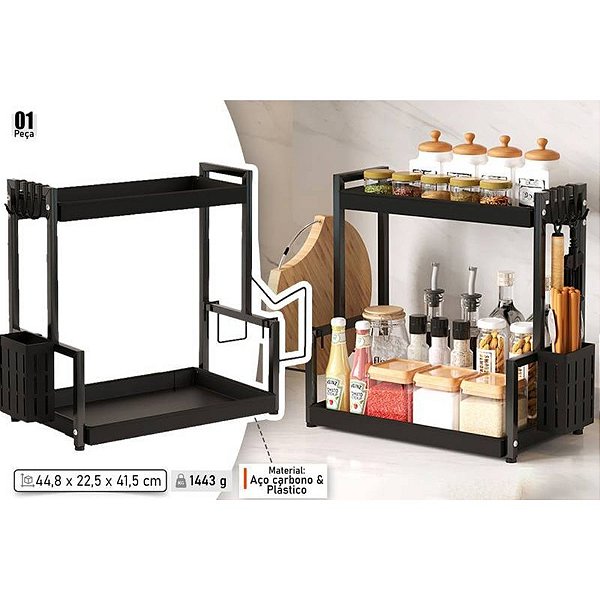 Organizador Multiuso de Metal com 2 Andares - Preta