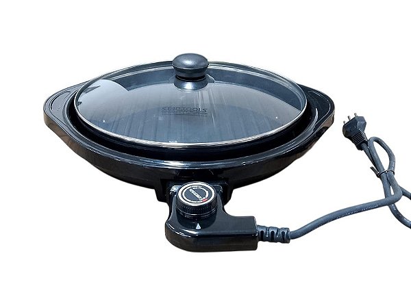 Grill Elétrico Redondo Premium com Termostato 220V - Preta