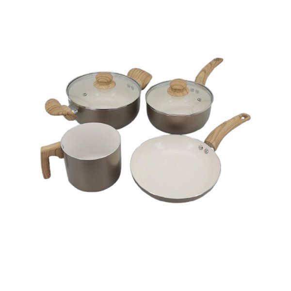 Jogo de Panelas Gold de Alumínio com Revestimento Cerâmico e Cabo de Baquelite - 4 Peças