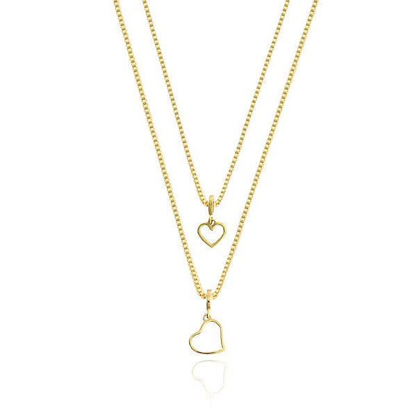 COLAR DUPLO CORAÇÃO VAZADO  BANHADO A OURO