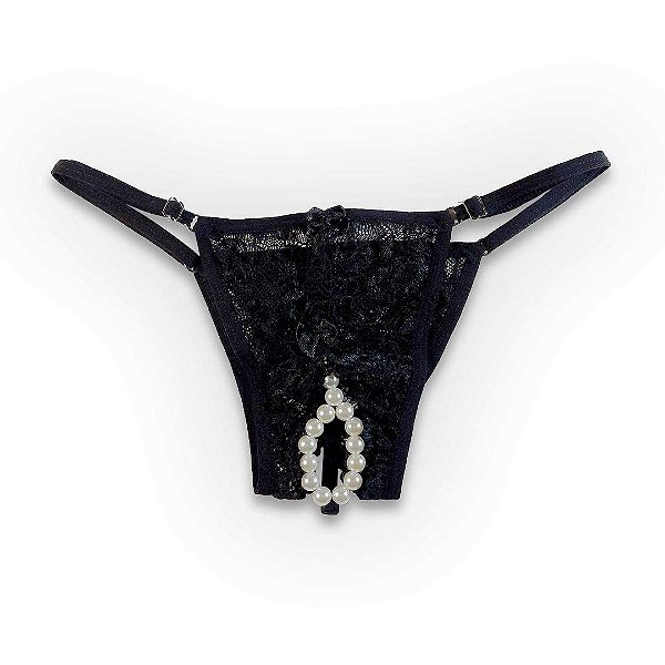 Calcinha Tailandesa Avulsa Preto Com Renda Floral - Colar de Pérolas - YAFFA