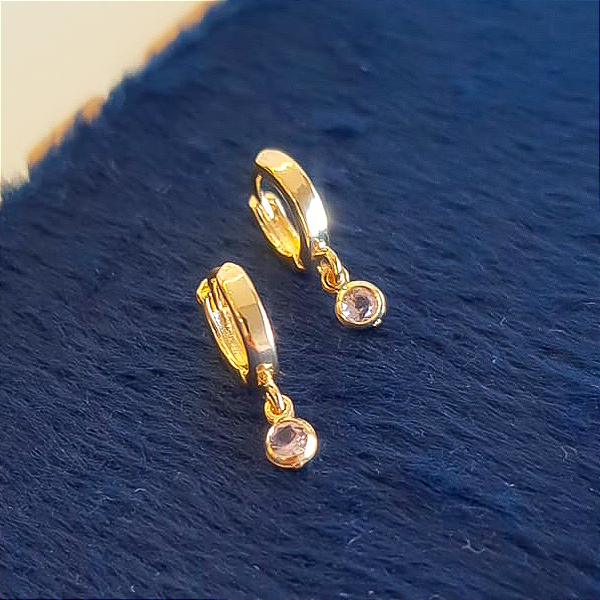 BRINCO ARGOLA ARTICULADA  CRISTAL ROSA INFANTIL - BANHO OURO 18K