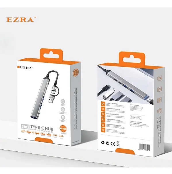 Adaptador Hub USB 3.0 EZRA 5 em 2 Type-C
