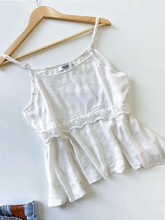 Blusa em Viscolinho Alça fina com Renda Maria Ref. 1681