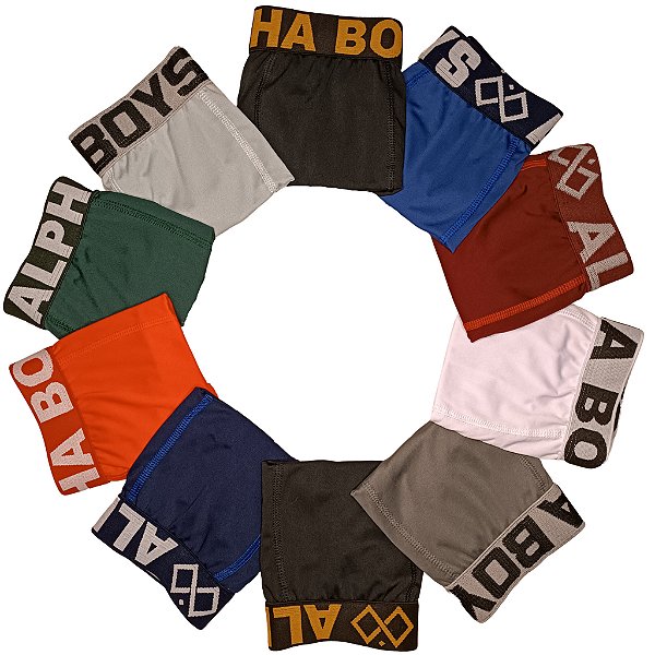 Kit 5 Cuecas Boxer Polielastano Alpha Boys Original Roupas Masculinas Liso e Est
