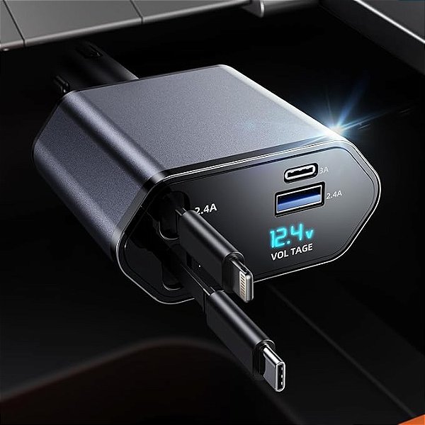 Carregador de Carro Retrátil 4 em 1 USB