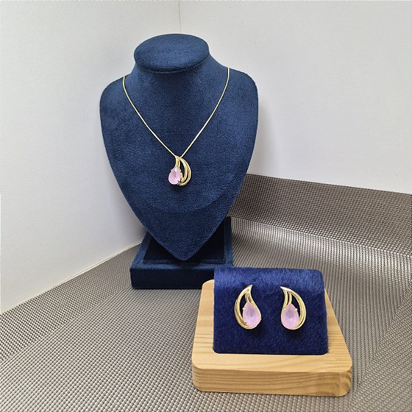 CONJUNTO GOTA ROSA BANHADO OURO 18K