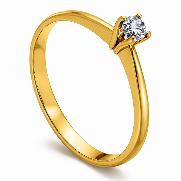 Anel Solitário Ouro 12K com Zircônia Love Noivado | AS02