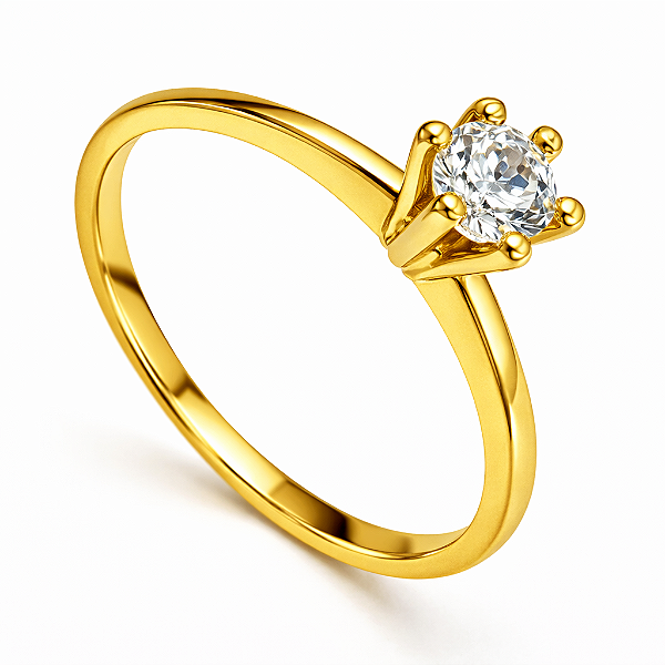 Anel Solitário Ouro 12K com Zircônia Romance Noivado | AS05