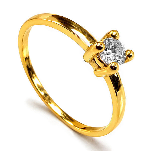 Anel Solitário Ouro 12K com Zircônia Princesa Noivado | AS23