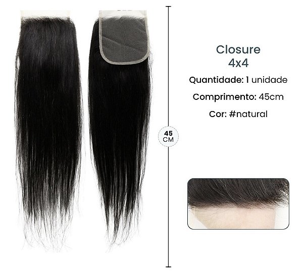 Closure Topo Liso 4x4 - Cabelo 100% Humano