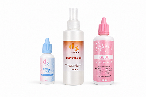 Cola DS Hair Glue Rosinha 60ml + Removedor 100ml + Limpa Lace 30ml (COMPRE E GANHE 1 PENTE QUENTE)