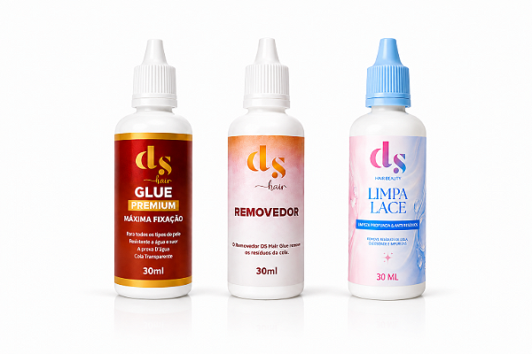 Cola DS Hair Glue Rosinha 30ml + Removedor 30ml + Limpa Lace 30ml