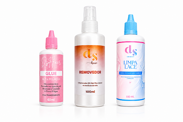 Cola DS Hair Glue Rosinha 60ml + Removedor 100ml + Limpa Lace 100ml(COMPRE E GANHE 1 PENTE QUENTE)