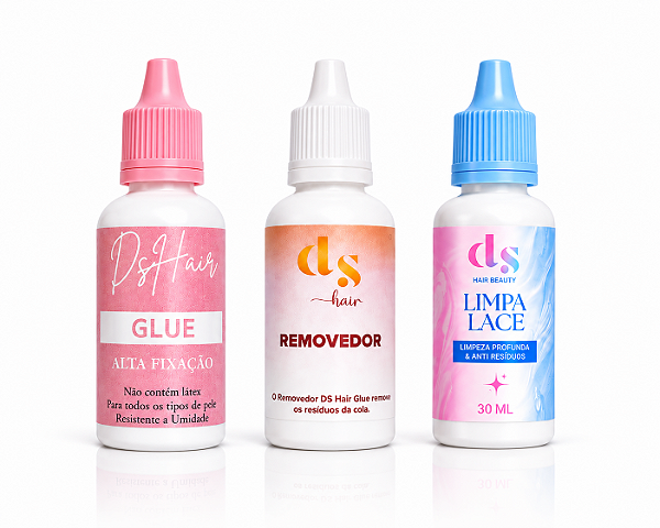 Cola DS Hair Glue Rosinha 30ml + Removedor 30ml + Limpa Lace 30ml