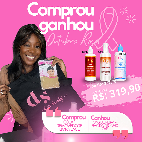 OUTUBRO ROSA 🎀 - Cola Premium 100ml + Removedor 100ml + Limpa Lace 100ml