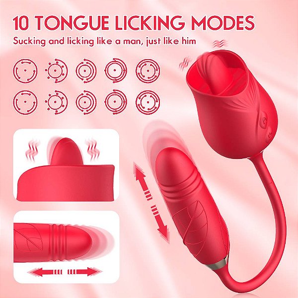 Vibrador Duplo Mini Pênis Vai e Vem e Língua Massageadora