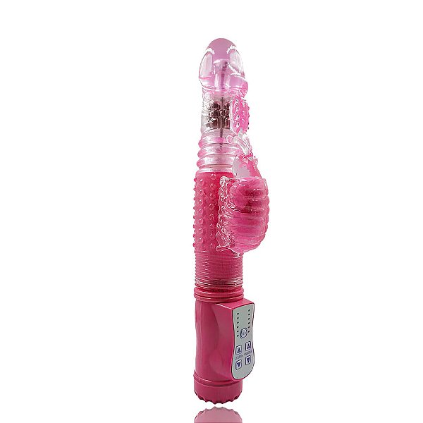 Vibrador rotativo vai e vem com estimulador borboleta 36 vibrações - Rosa