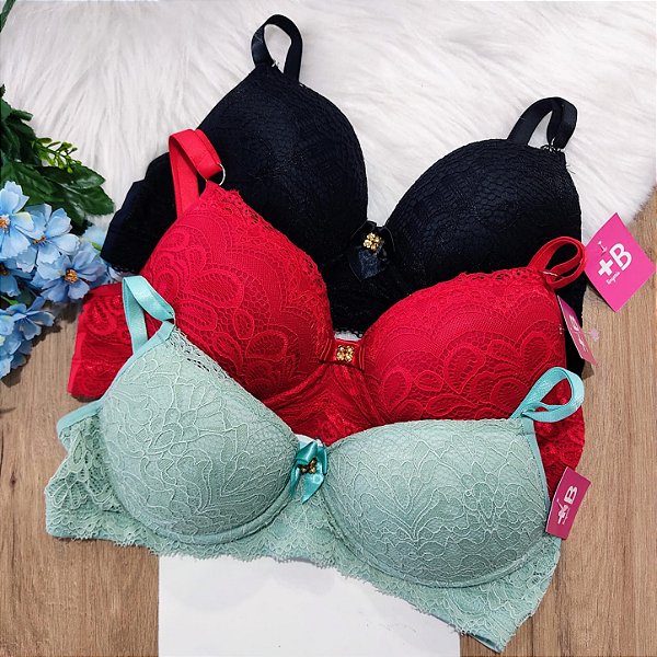 Kit 3 Sutiãs Com Bojo Renda Variados Sexy - Lingerie - Moda Íntima