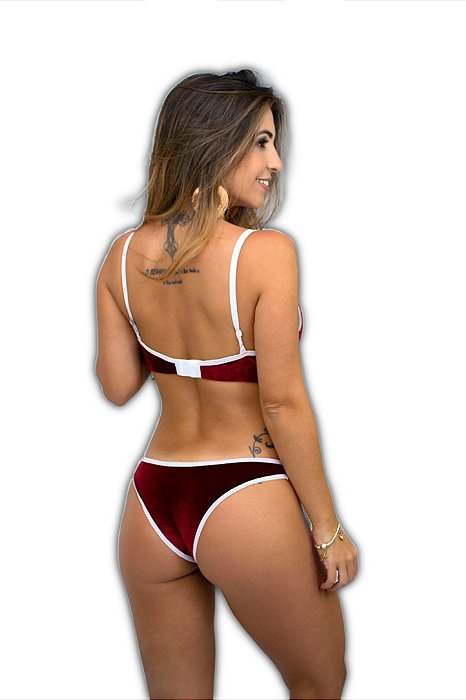 Conjunto de Lingerie em Veludo e Renda Sutiã com Bojo - Conforto - Moda Íntima
