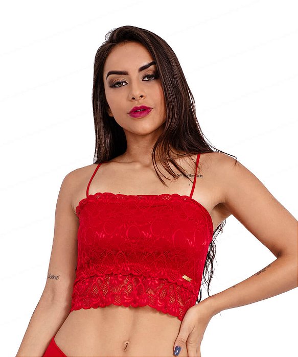 Sutiã IMI Lingerie Top Cropped Em Renda Grey