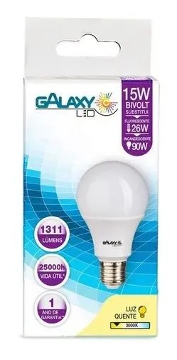 Lâmpada Led Bulbo A60 15W 3000K E27 Bivolt 1011R - Galaxy Led.