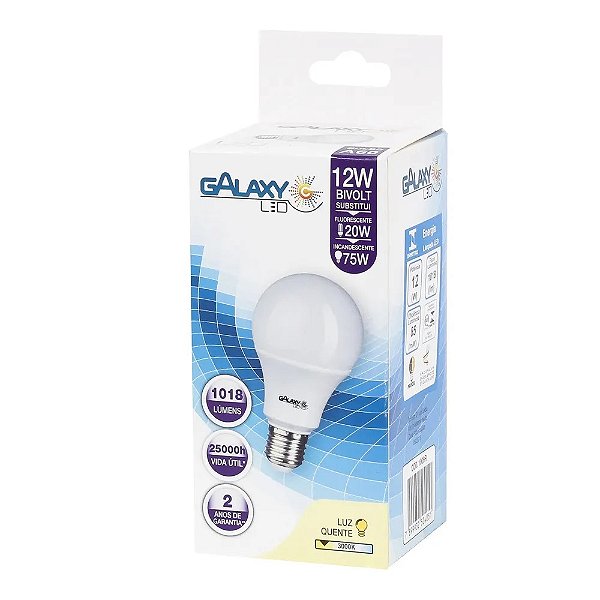 Lâmpada Led Bulbo A60 12W 3000K E27 Bivolt 1009R - Galaxy Led.
