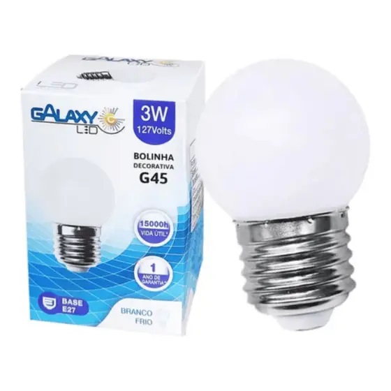 Lâmpada led bolinha G45 3w decorativa branco frio E27 127v Galaxy.