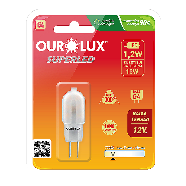 Lâmpada Superled G4 1,2W 12V 2700K 300°.