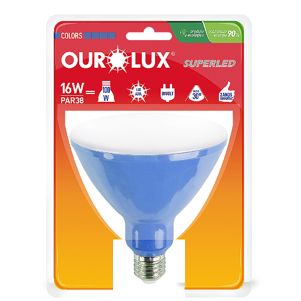 Lâmpada Superled PAR38 16W bivolt 30º Azul IP66.