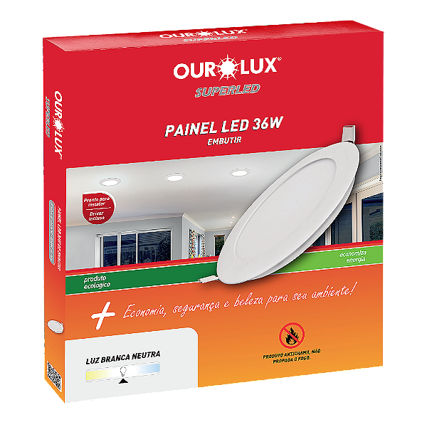 Plafon Superled Embutir 36W Bivolt 4000K Redondo Ø 40cm.