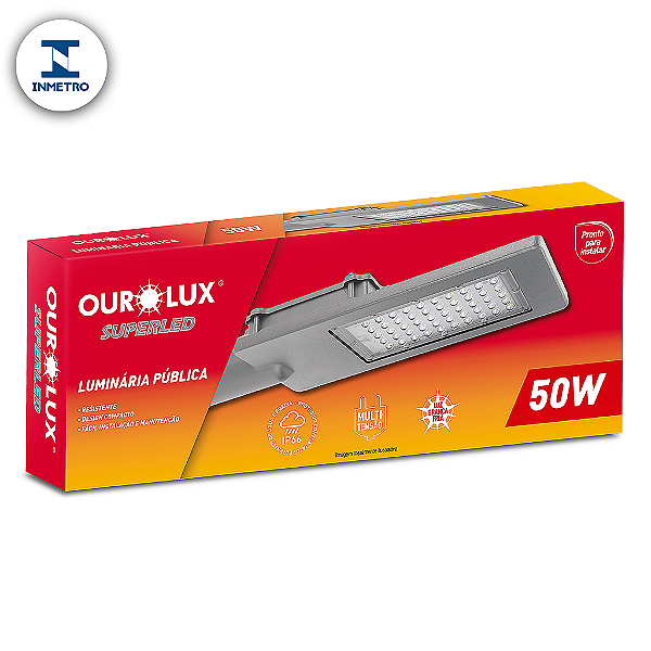 Luminária Pública LED 50W IP66 bivolt 6000K com INMETRO.
