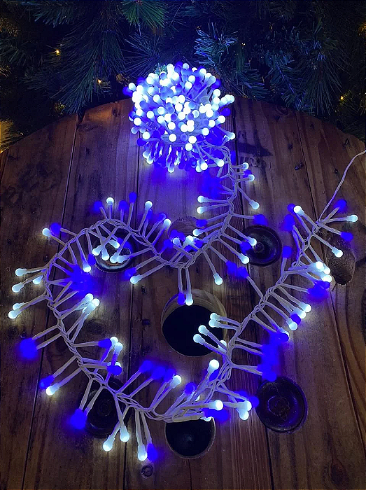 Pisca Festão 400 LEDS bolinha branco e azul bivolt 3 metros IP65 com memória.