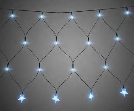 Cortina rede De Natal 160 LEDS Luz Azul e fio verde 8 Funções 6,00m com estrelas na ponta 220V.