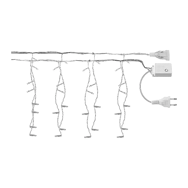 Cascata com 400 LEDs Branco Quente 8 funções tomada macho e fêmea 10 metros 127V.
