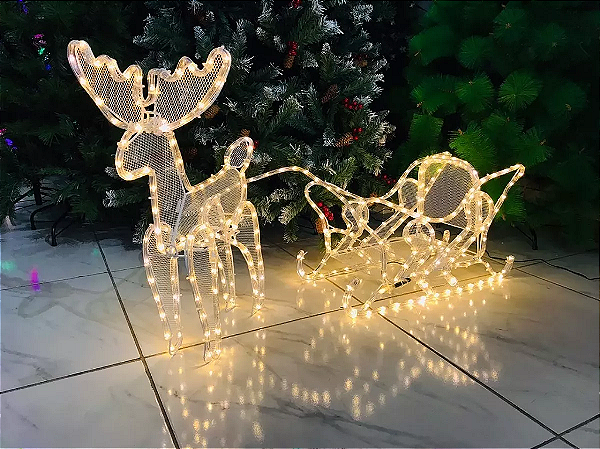 Armação De Rena com trenó super LED Branco Quente 220V IP44 uso externo.