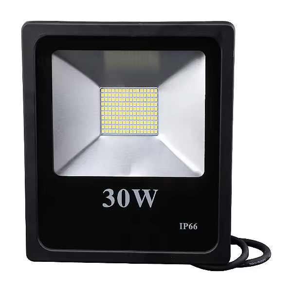 Refletor LED 30W 6500K preto SMD IP66 bivolt.
