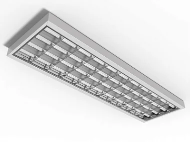 Luminária de sobrepor alto rendimento com aletas parabólicas duplas para 3 lâmpadas 18/20W 120cm.