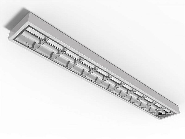 Luminária de sobrepor alto rendimento com aletas parabólicas duplas para 2 lâmpadas 9/10W 60cm.