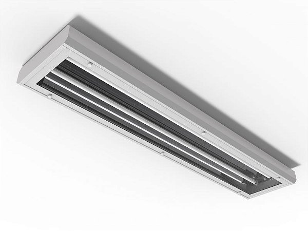 Luminária de sobrepor fechada e vedada contínua com difusor em acrílico transparente para 2 lâmpadas T5 28/54W 120cm.