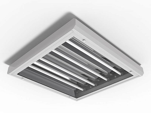 Luminária de sobrepor fechada e vedada contínua com difusor em acrílico transparente para 4 lâmpadas T5 14/24W 60cm.