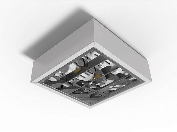 Luminária de sobrepor 28.8cm X 28.8cm alto rendimento com aletas parabólicas duplas para 2 lâmpadas E27.