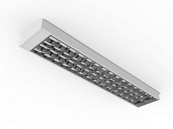 Luminária de sobrepor alto rendimento com aletas parabólicas duplas para 4 lâmpadas 18/20W 120cm.