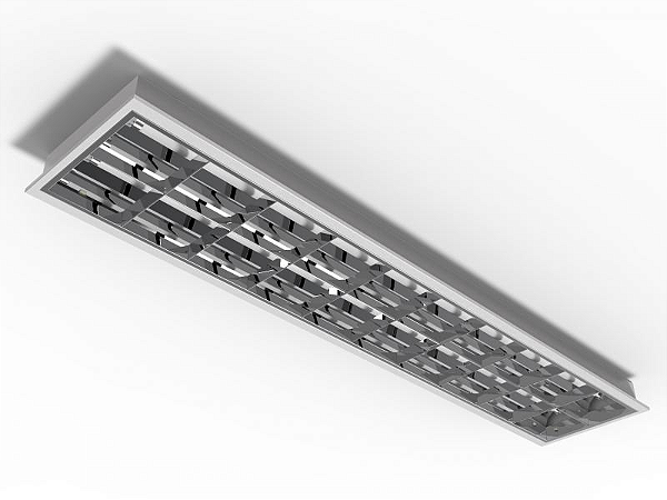 Luminária de embutir alto rendimento com aletas parabólicas duplas para 2 lâmpadas T5 28/54W 120cm.