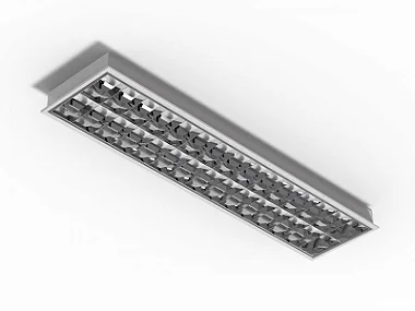 Luminária de embutir alto rendimento com aletas parabólicas duplas para 2 lâmpadas 18/20W 120cm.