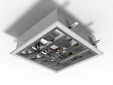 Luminária embutir alto rendimento 28.8cm X 28.8cm com aletas parabólicas duplas para 2 lâmpadas E27.